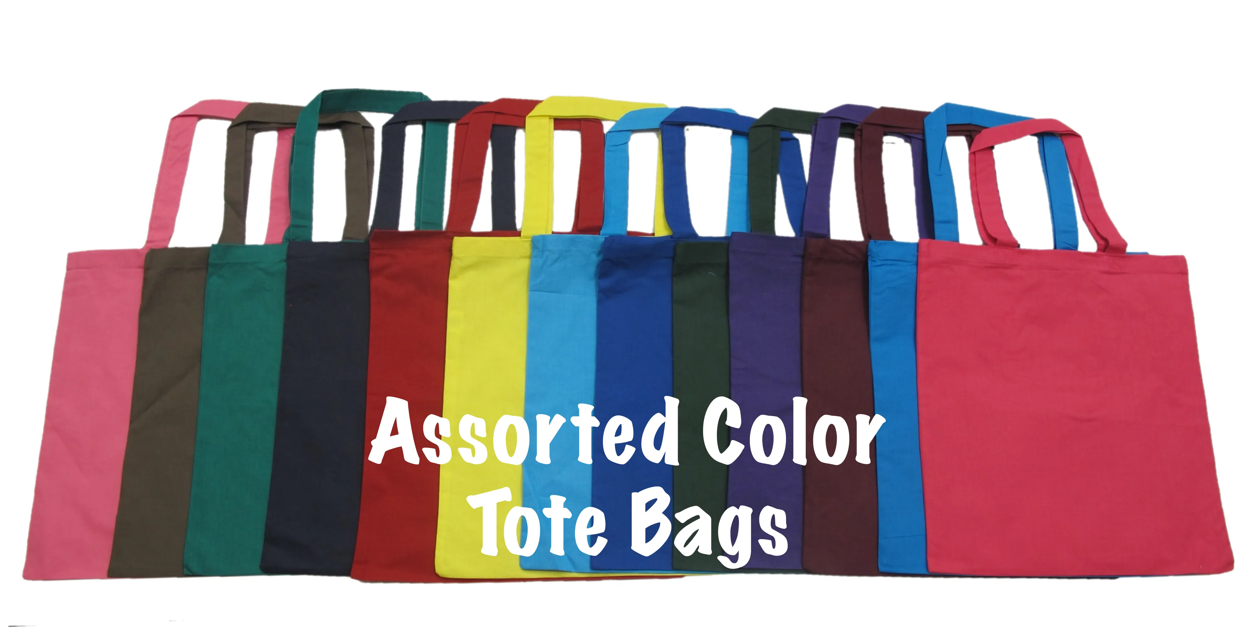 12 Eco-Pack Assorted Mix Color Wholesale Cotton Tote Bags in Bulk