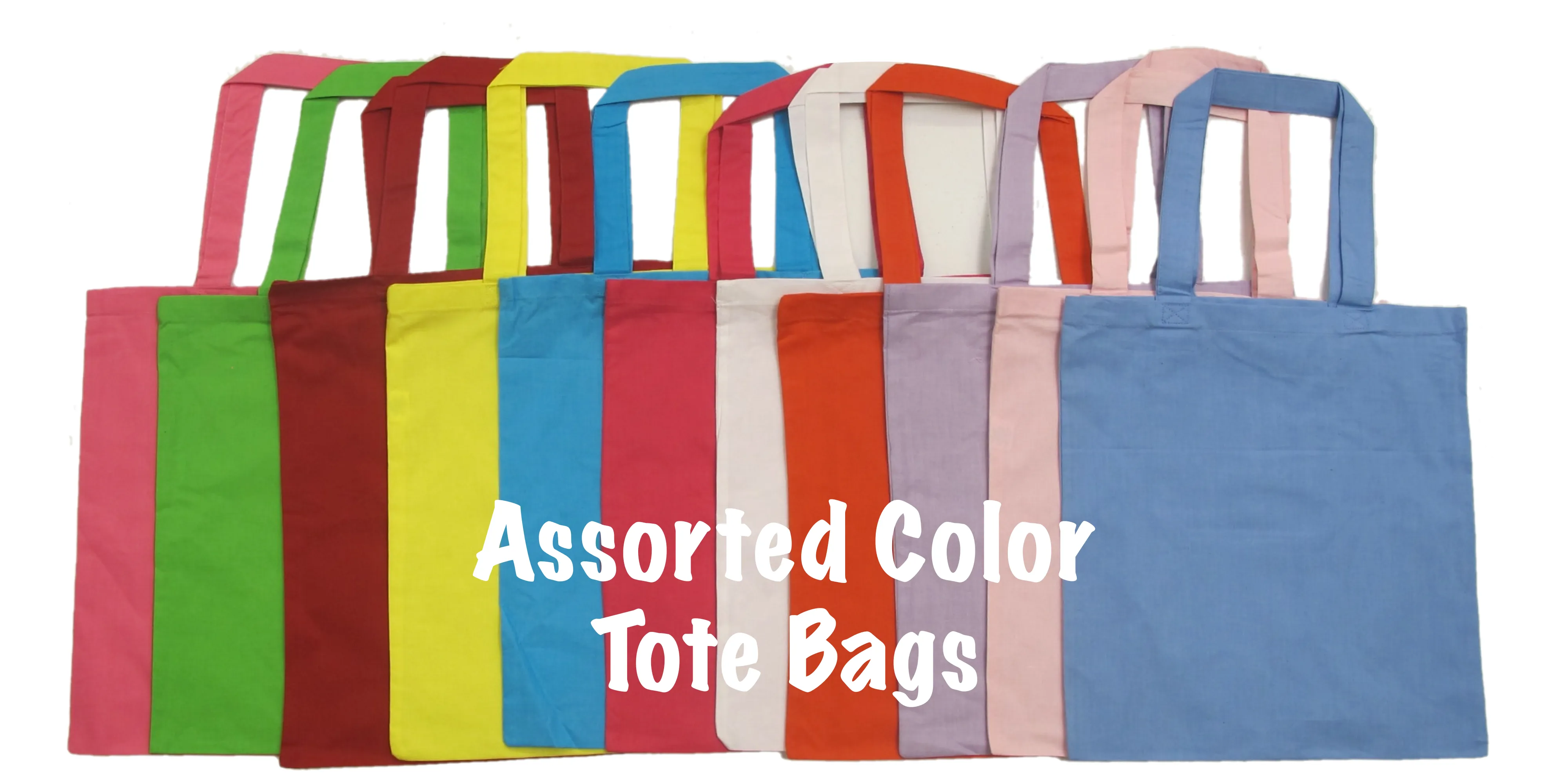 12 Eco-Pack Assorted Mix Color Wholesale Cotton Tote Bags in Bulk