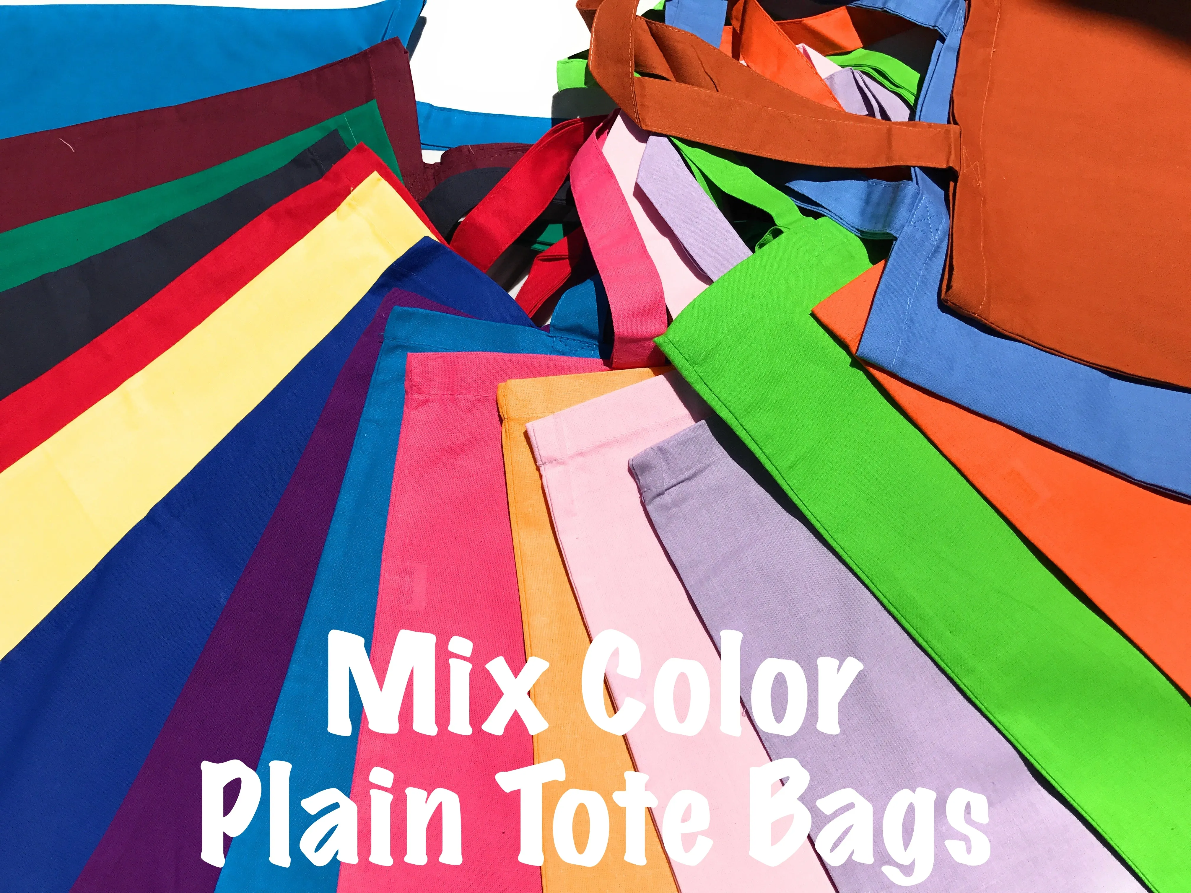 12 Eco-Pack Assorted Mix Color Wholesale Cotton Tote Bags in Bulk