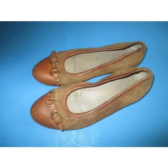 Attilio Giusti Leombruni Brown Cognac Camel Woven Slip On Ballet Flats Size Eu