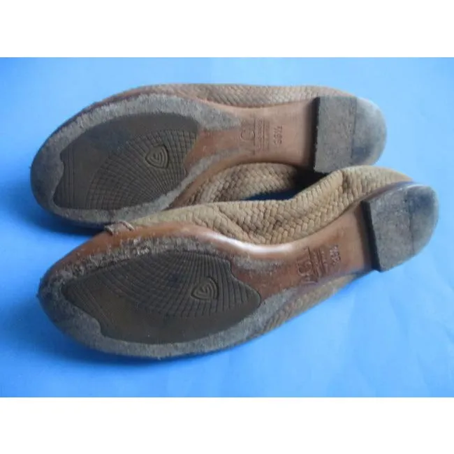 Attilio Giusti Leombruni Brown Cognac Camel Woven Slip On Ballet Flats Size Eu