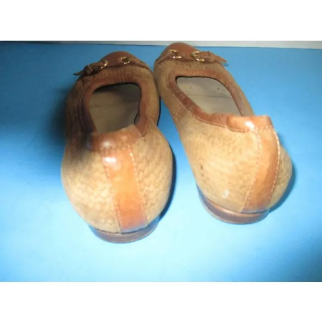 Attilio Giusti Leombruni Brown Cognac Camel Woven Slip On Ballet Flats Size Eu