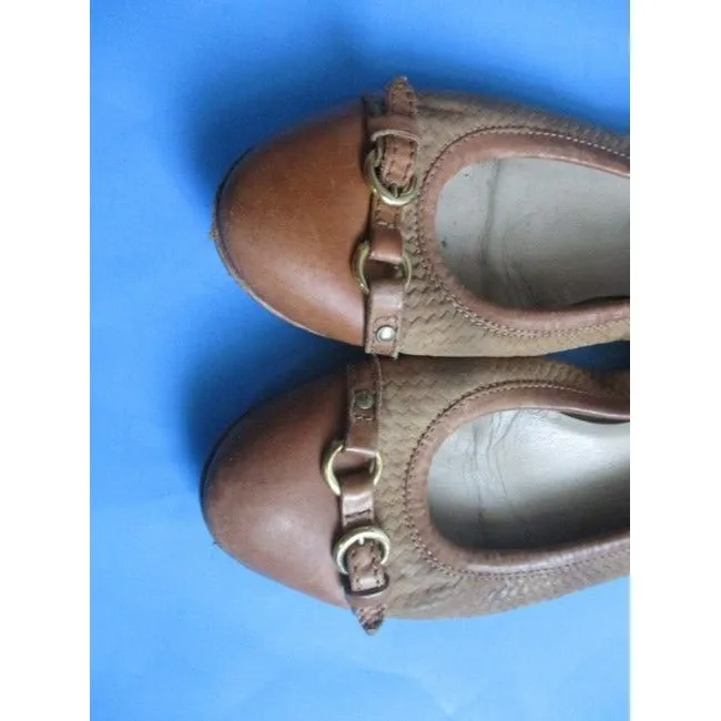 Attilio Giusti Leombruni Brown Cognac Camel Woven Slip On Ballet Flats Size Eu