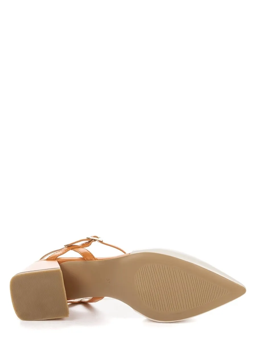 Betsy Orange & Cream Block Heel Shoes