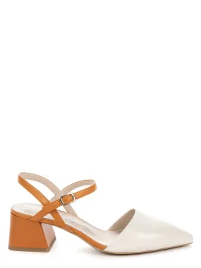Betsy Orange & Cream Block Heel Shoes