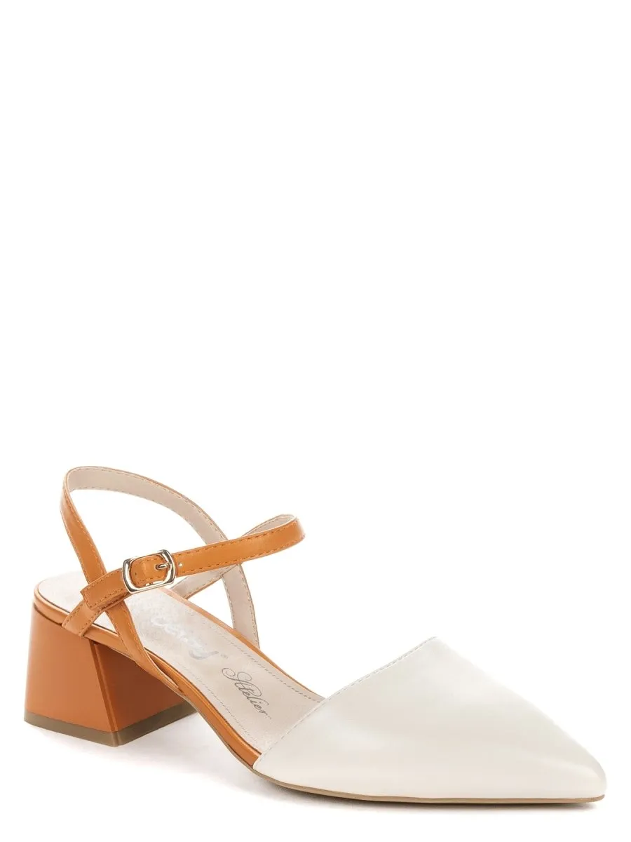 Betsy Orange & Cream Block Heel Shoes