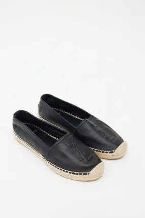 Black Leather Logo Espadrille