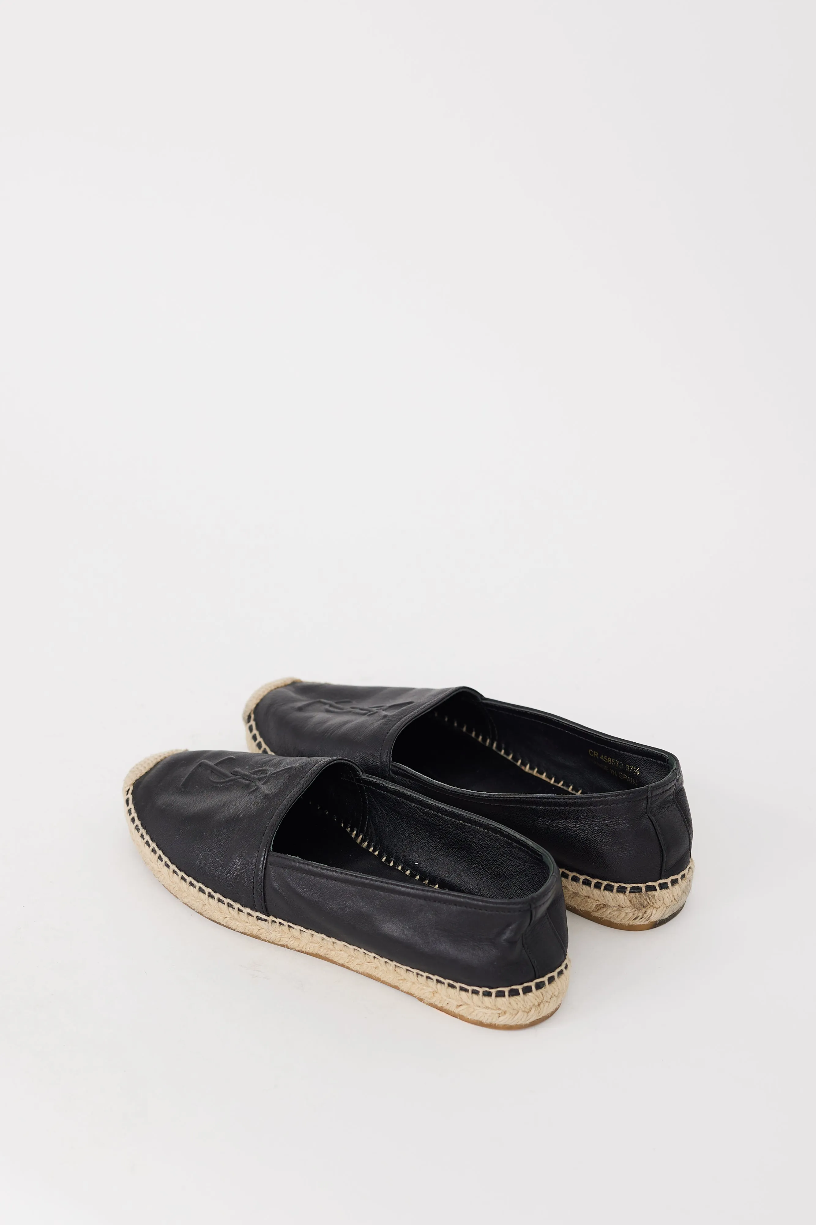 Black Leather Monogram Espadrille Flat