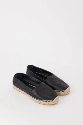 Black Leather Monogram Espadrille Flat