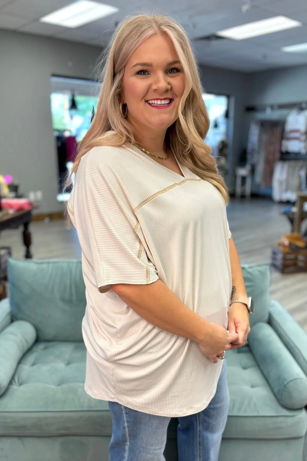 BLOSSOM V-Neck Top- Ivory