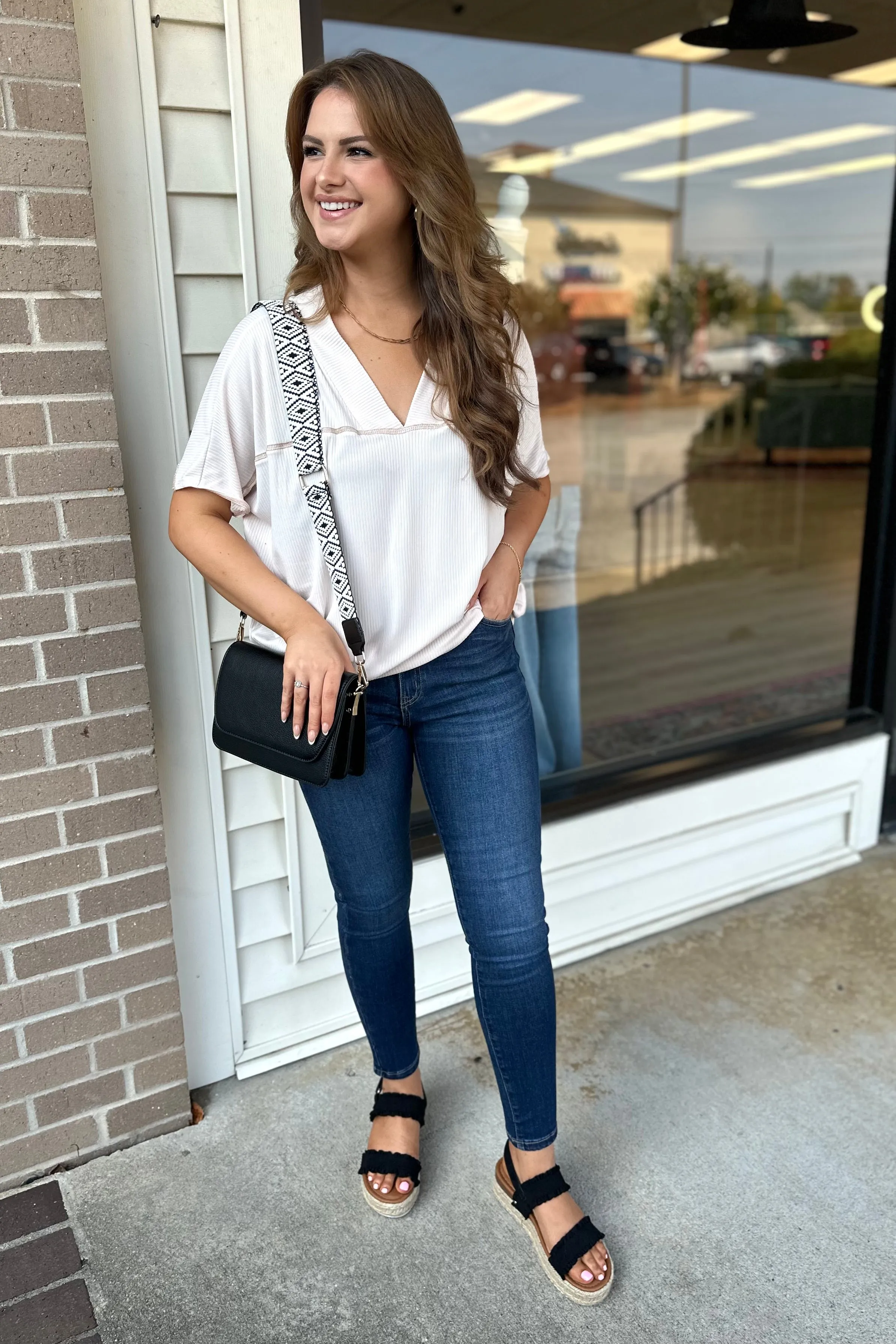 BLOSSOM V-Neck Top- Ivory