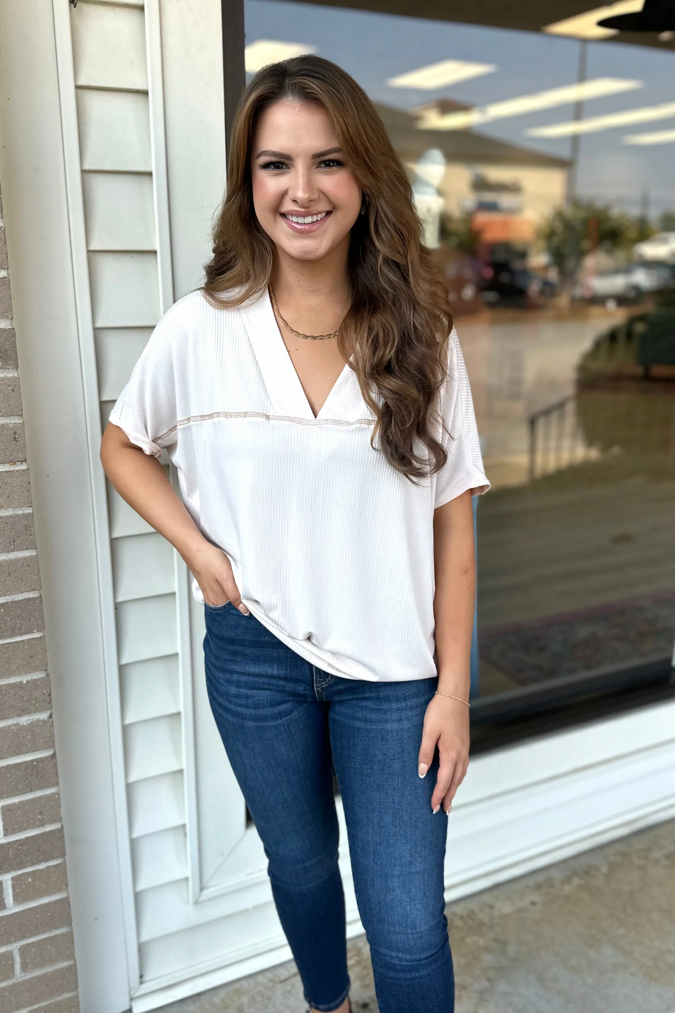 BLOSSOM V-Neck Top- Ivory