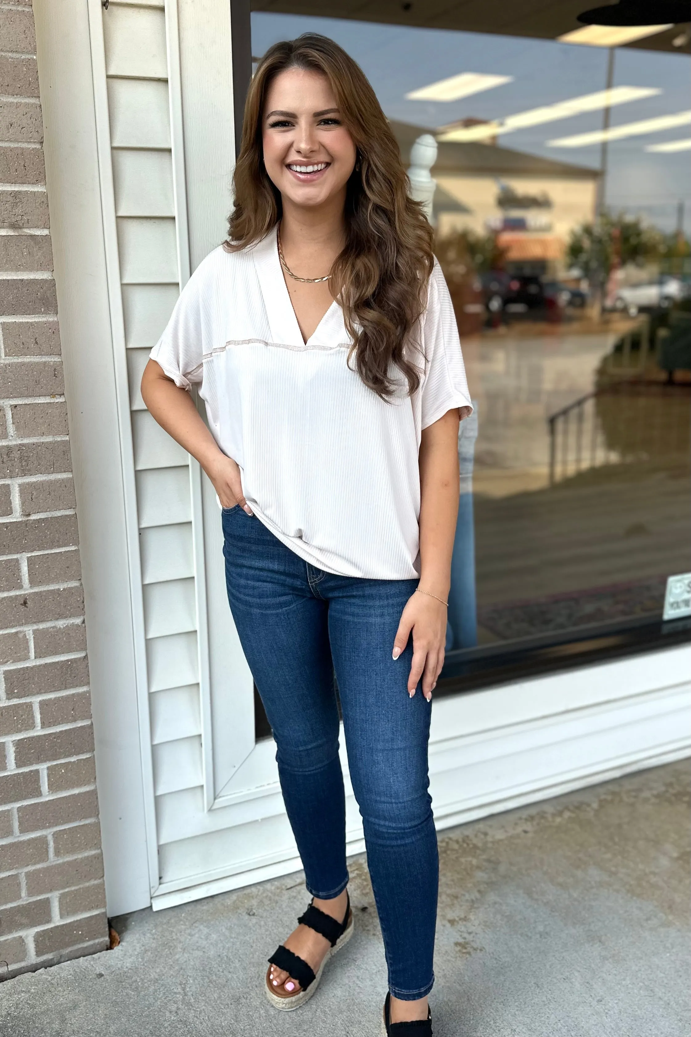 BLOSSOM V-Neck Top- Ivory