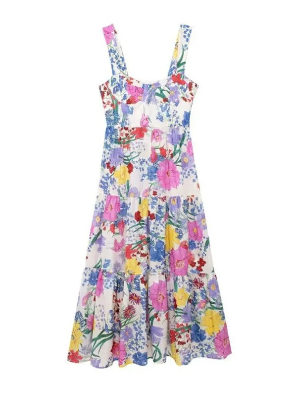 Casual Floral Maxi Dress with Sweetheart Neckline