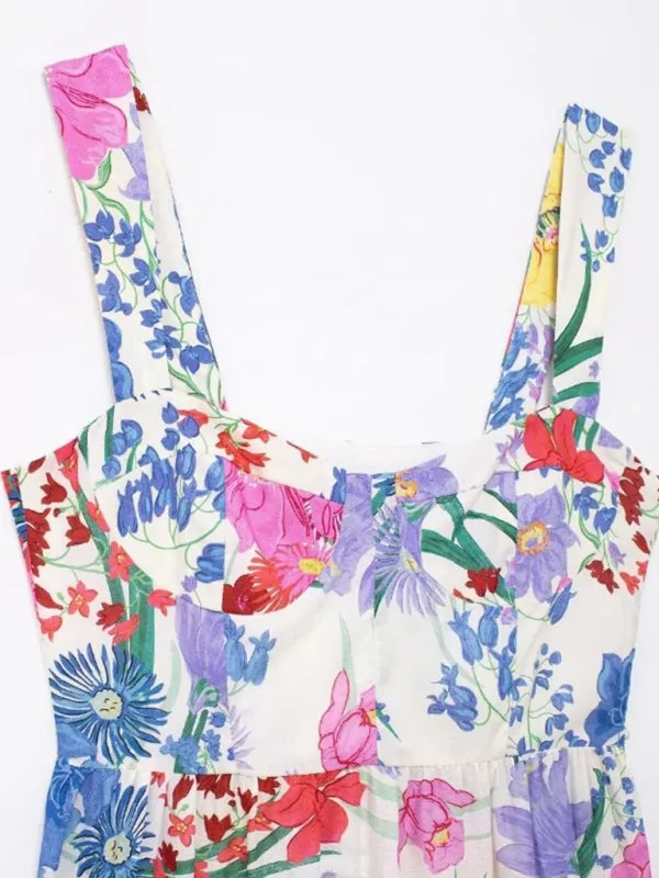 Casual Floral Maxi Dress with Sweetheart Neckline