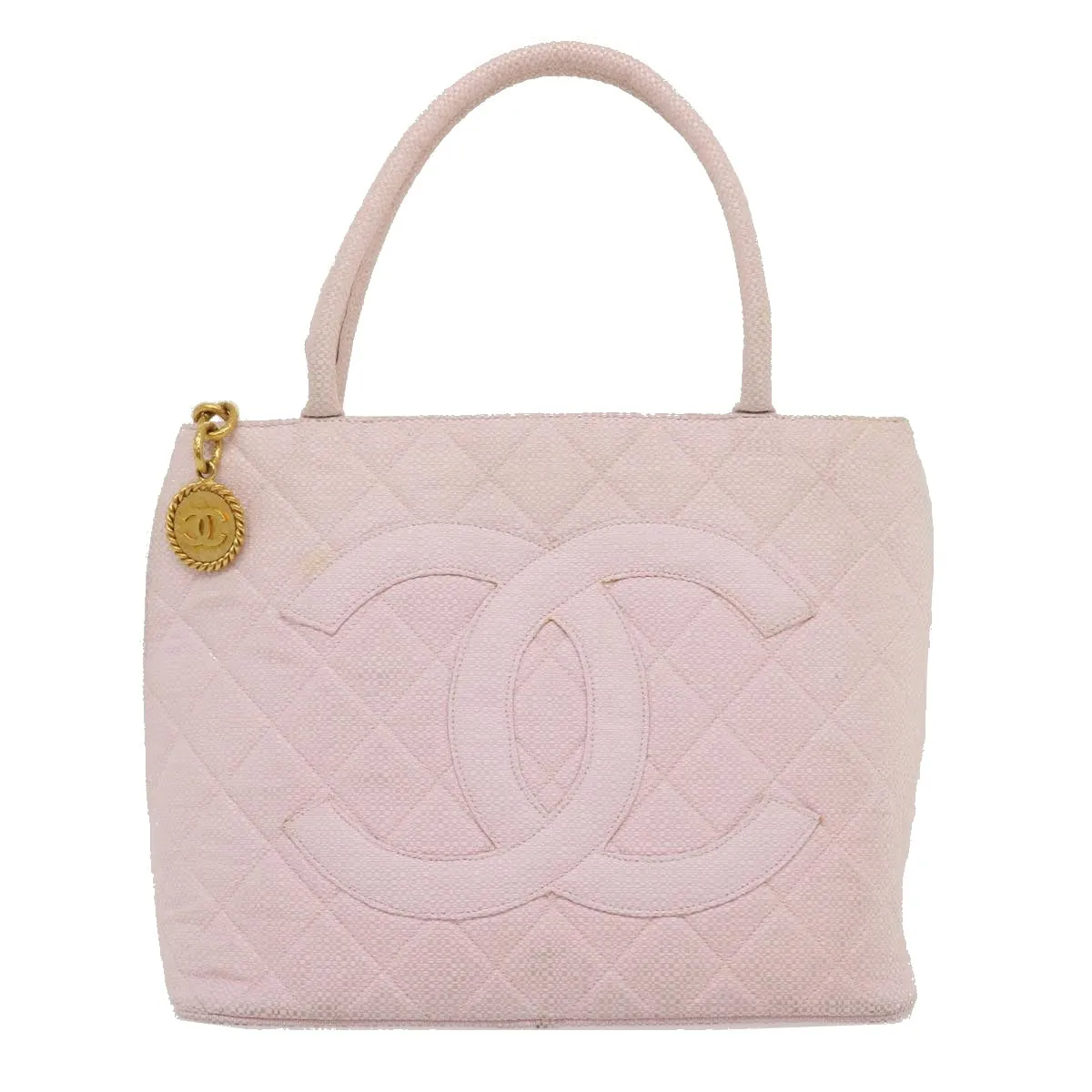 CHANEL COCO Mark Tote Bag cotton Pink CC Auth 29713A