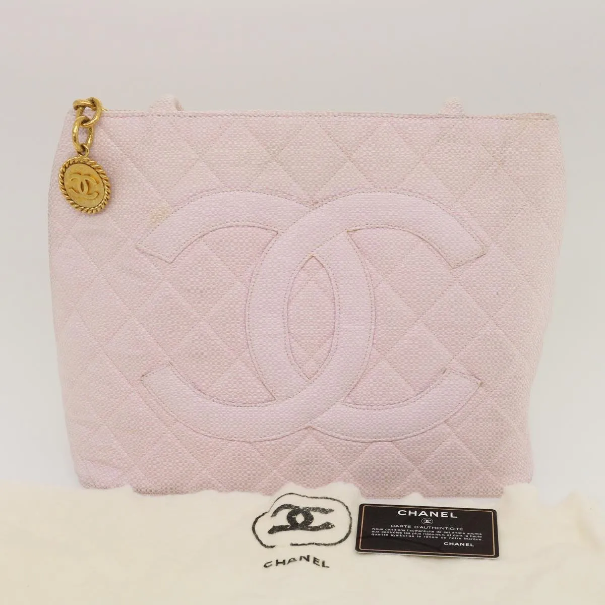 CHANEL COCO Mark Tote Bag cotton Pink CC Auth 29713A