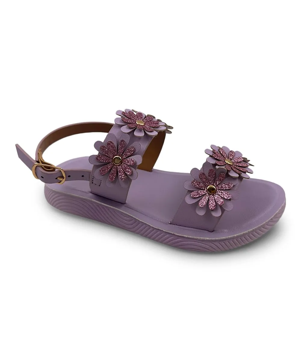 Chulis Footwear | Lavender Glitter Floral Harper Sandal - Girls