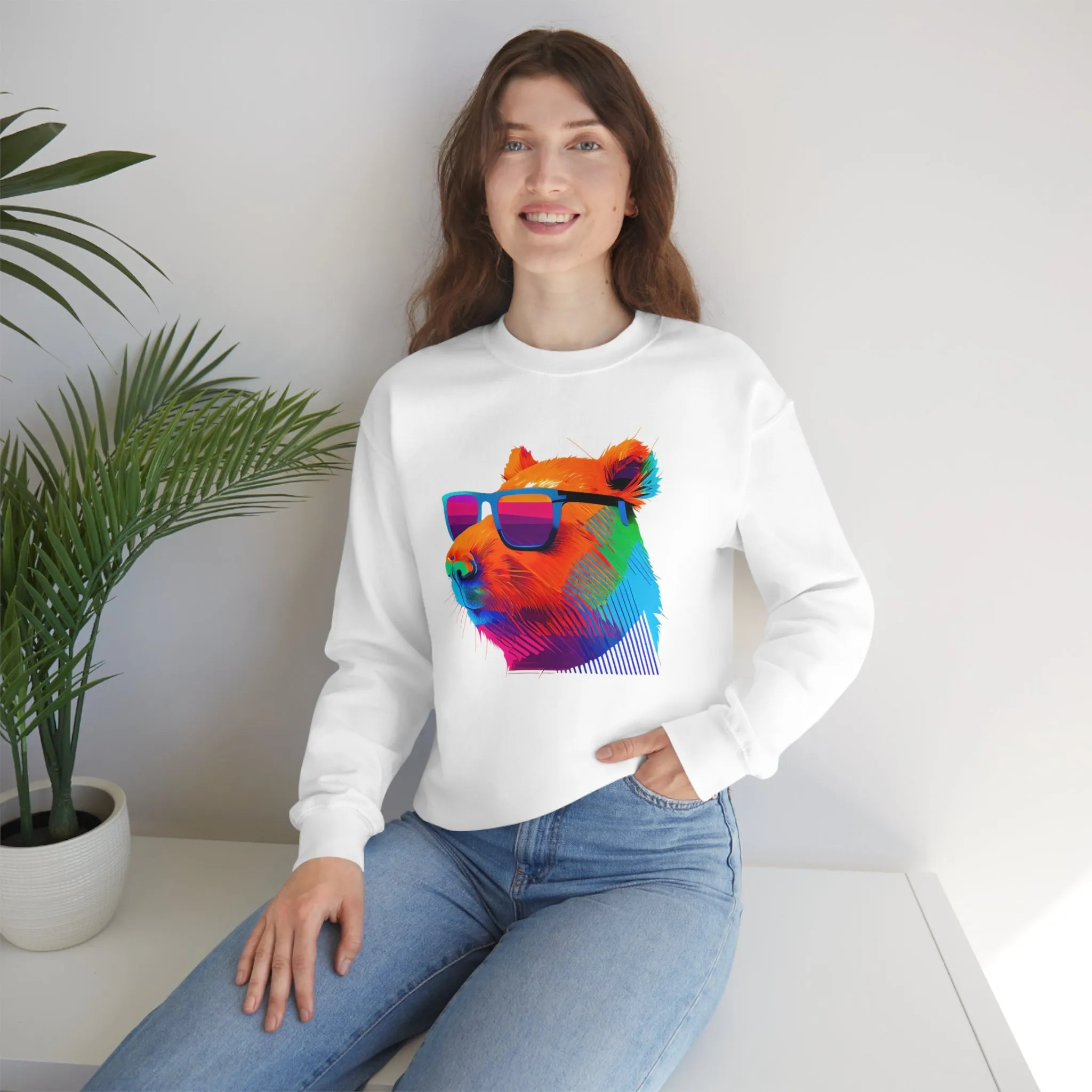 Cool Sunglasses Capybara Shirt | Capybara Lover Gift | Capybara Art Sweatshirt | Retro Capybara Shirt| Unisex Crewneck Sweatshirt