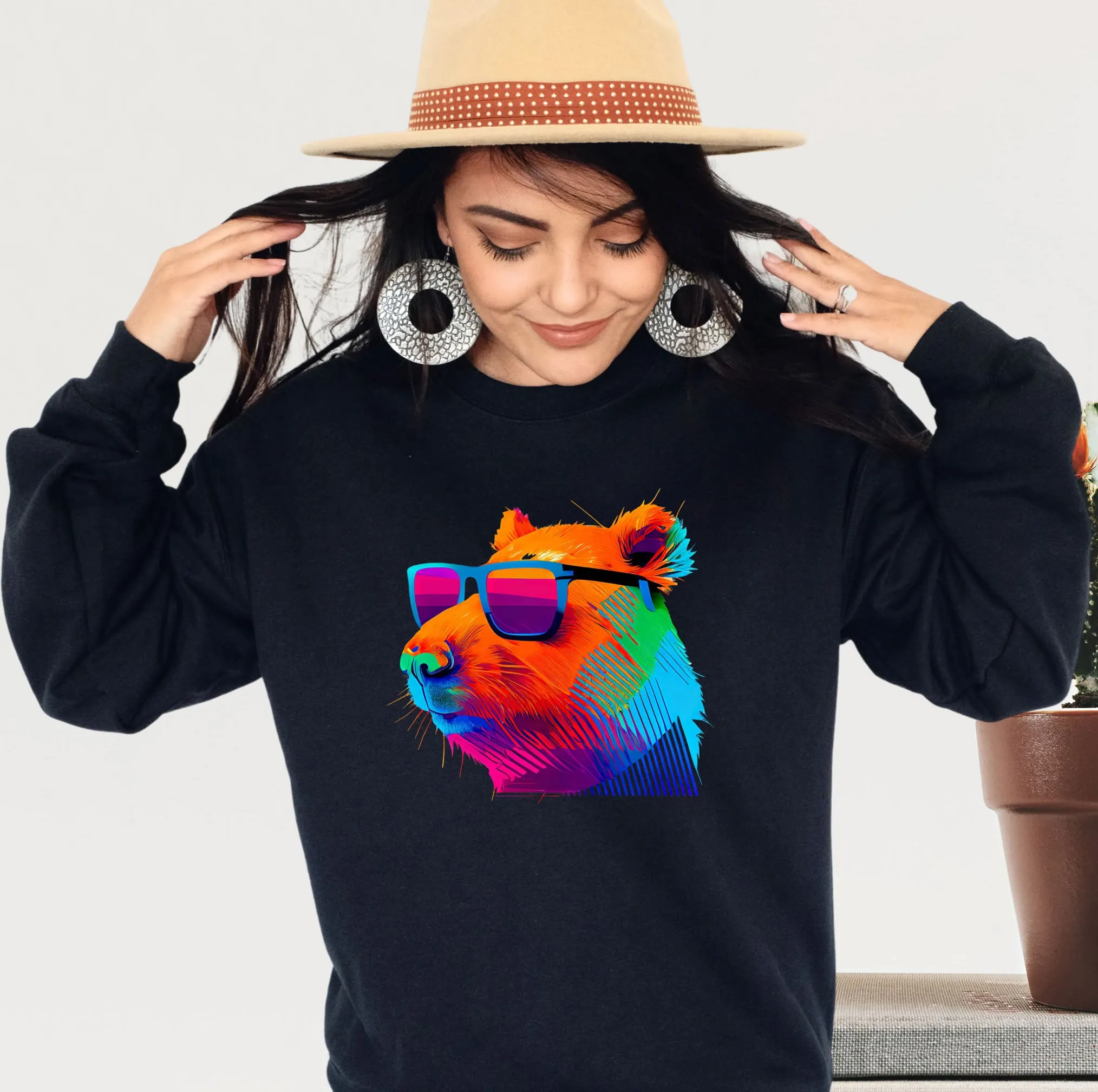 Cool Sunglasses Capybara Shirt | Capybara Lover Gift | Capybara Art Sweatshirt | Retro Capybara Shirt| Unisex Crewneck Sweatshirt