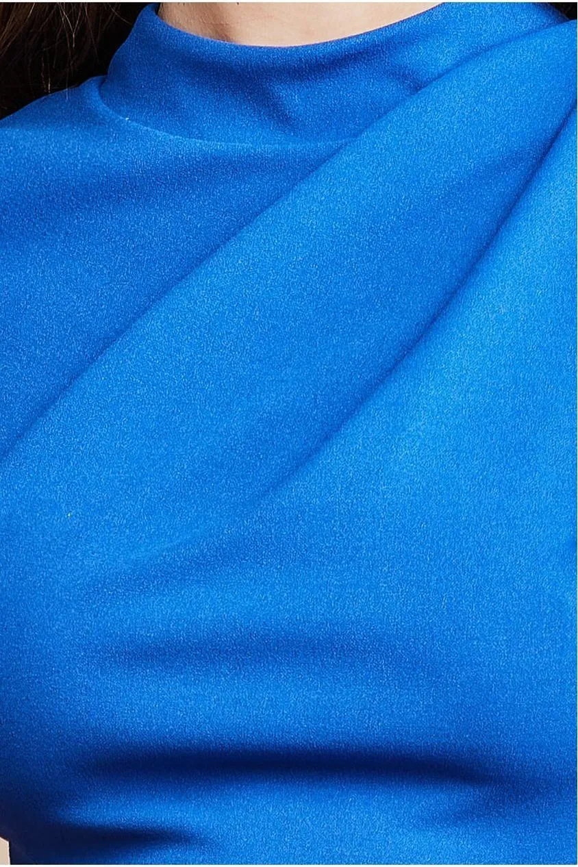Goddiva Pleated Shoulder High Neck Midi - Royalblue