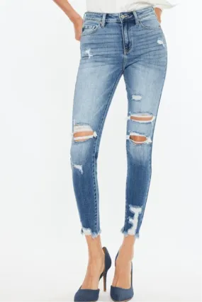 Kancan High Rise Frayed Ankle Skinny Jeans