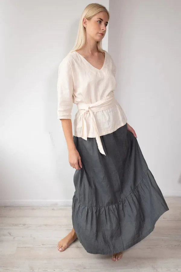 Linen Blouse ALINA With Side Belts