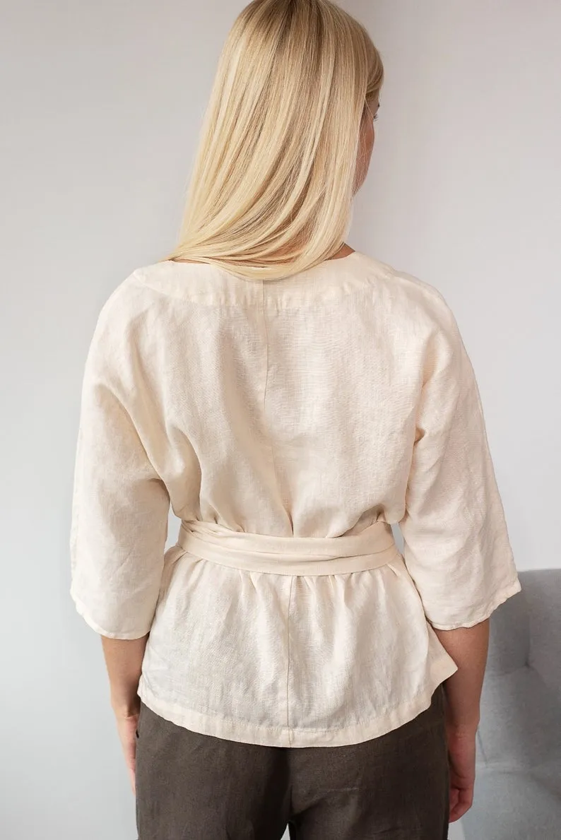 Linen Blouse ALINA With Side Belts
