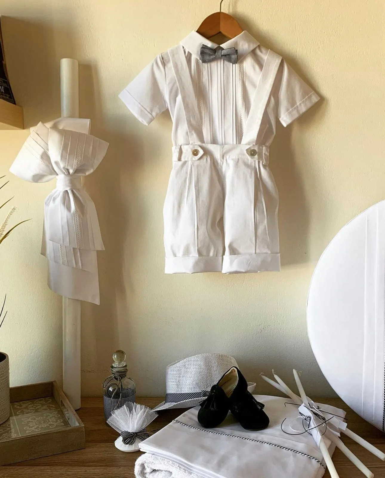 Linen White Shorts Baptism / Christening Set