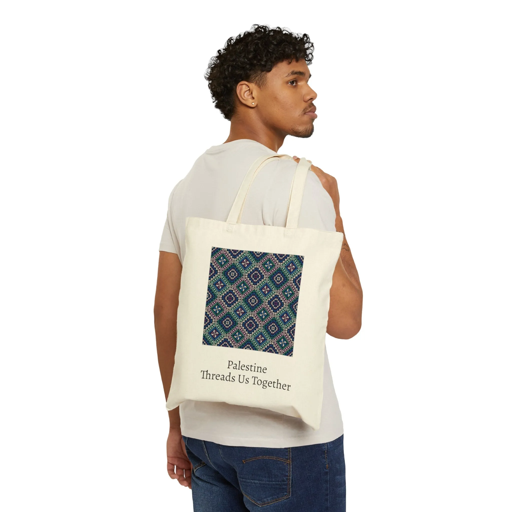 Palestinian Blue Tatreez Tote Bag