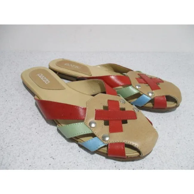 Pazzo Jekel Green Red Blue Multi Color Beige Woven Vamp Slide Sandals Flats Size Us