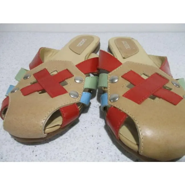 Pazzo Jekel Green Red Blue Multi Color Beige Woven Vamp Slide Sandals Flats Size Us
