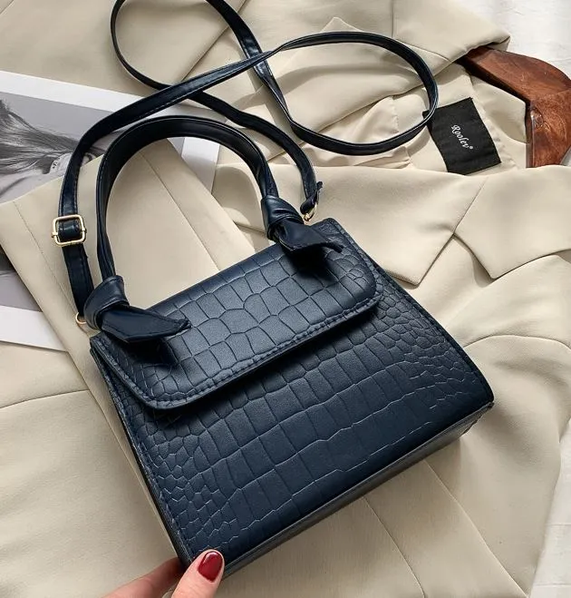 PB61 Navy Blue Crocodile Design Shoulder Bag
