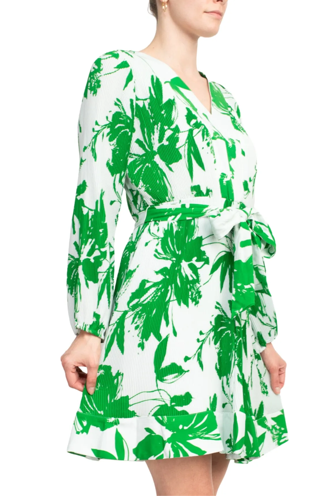 Taylor Floral Belted V-Neck Crepe Dress