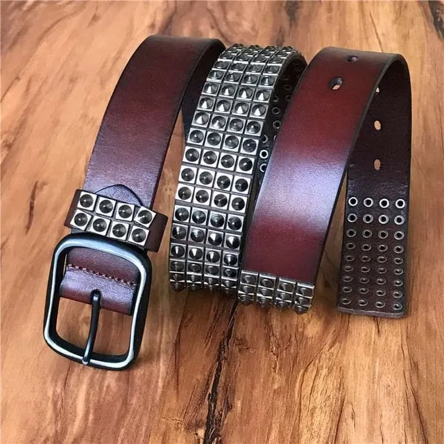 Top Heavy Metal Genuine Leather Belt Men Cowboy Belt Ceinture Homme Punk Jeans Strap Wide Cinturon Mujer Waistband TBT0090