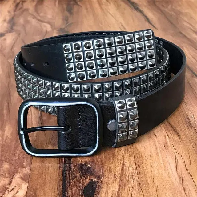 Top Heavy Metal Genuine Leather Belt Men Cowboy Belt Ceinture Homme Punk Jeans Strap Wide Cinturon Mujer Waistband TBT0090