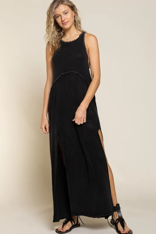 Vanessa Stone Washed Side Slit Cut Out Maxi Dress