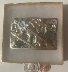 Vintage Metal Belt Buckle, Silver, Abalone, Colorful Design, 2 3/4" x 2", Heavy Duty, Quality, Thick Metal, Made in Mexico, For Belts