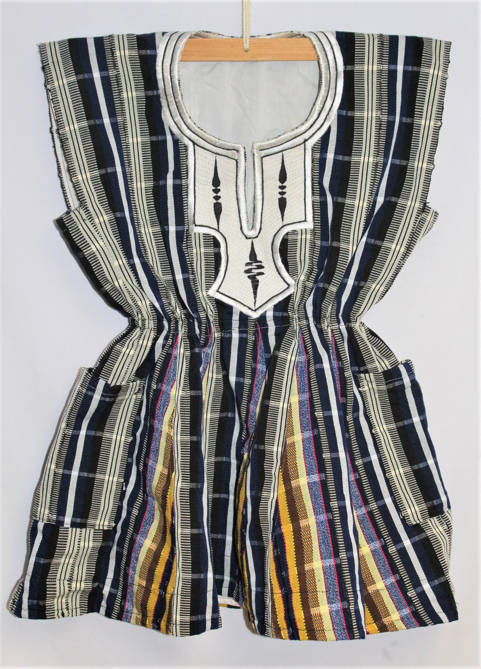 Women's Batakari Blouse - Blue-Gold Stripe