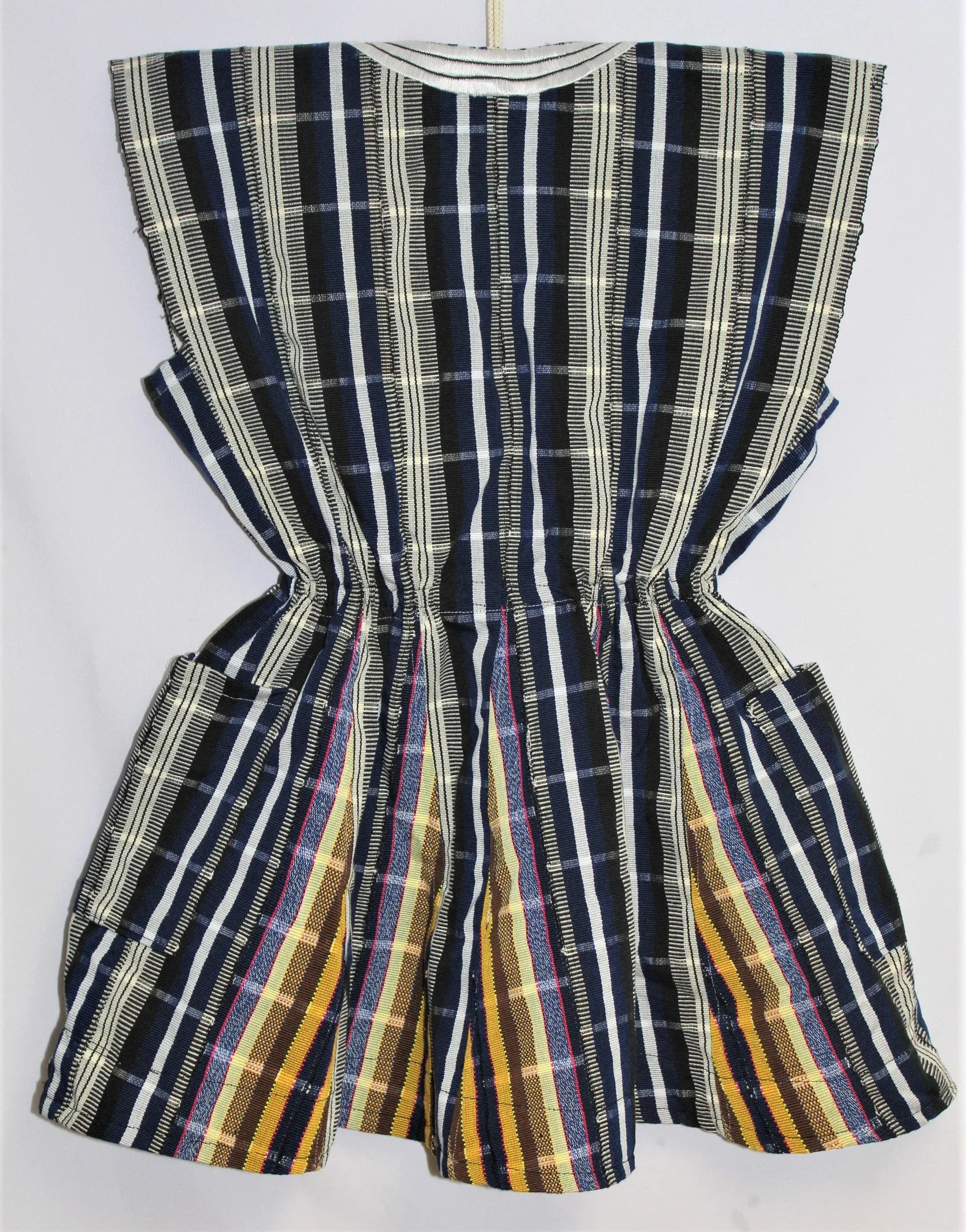 Women's Batakari Blouse - Blue-Gold Stripe