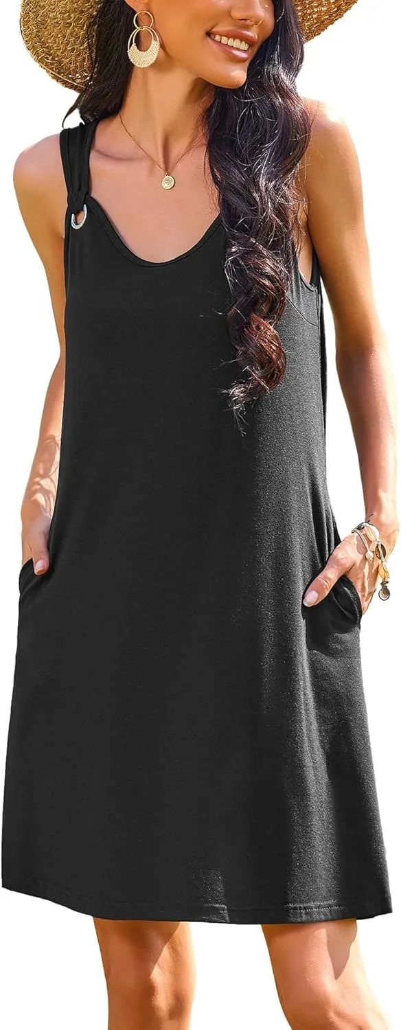 Zeagoo Casual Beach Boho Dress Sleeveless Crewneck Tank Dress