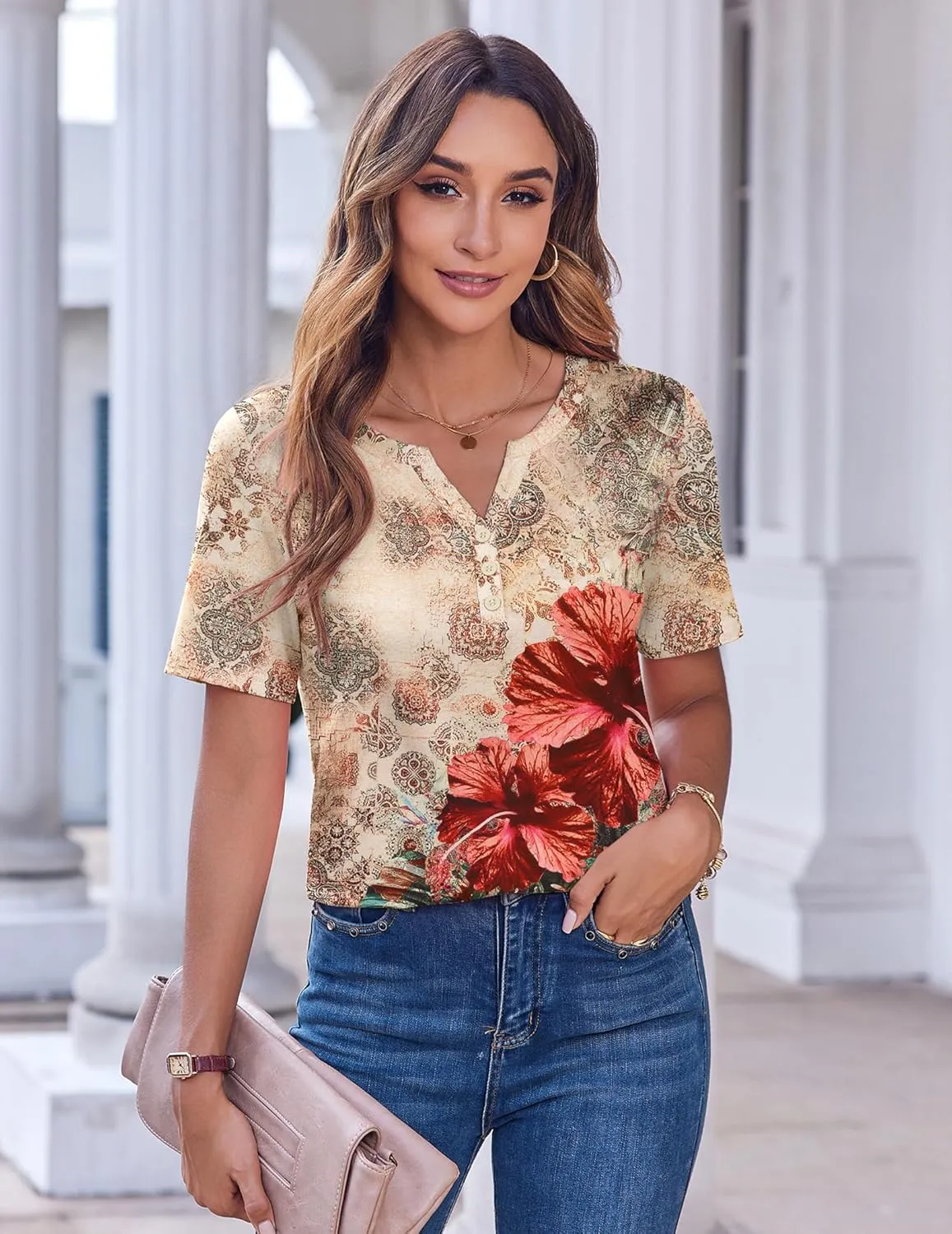 Zeagoo Womens Casual Short Sleeve V Neck Shirts